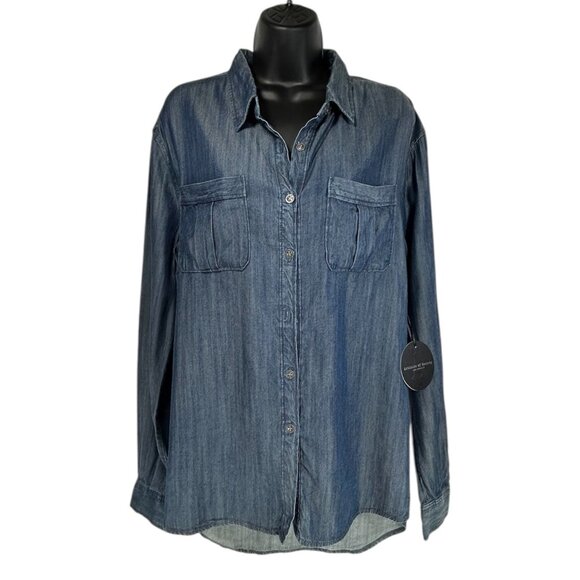ARTICLES OF SOCIETY Trixie Denim Shirt Sz L Blue Chambray Button Top Up Tencel - Picture 1 of 13